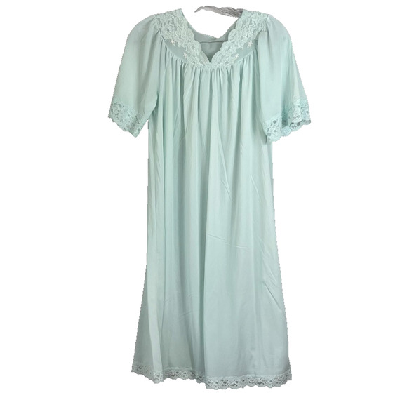 ShadowLine Other - Shadowline Nightgown womens Small Blue Sheer Slip Dress Knee Length Lace Vintage